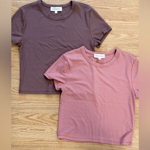 Pink Rose Kids Girls 2-pack Short Sleeve Ribbed Tees - Mauve and Pink Size large